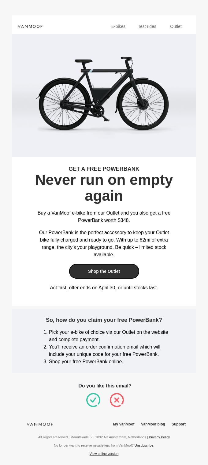 Get a free PowerBank from VanMoof - Desktop Email View | Really