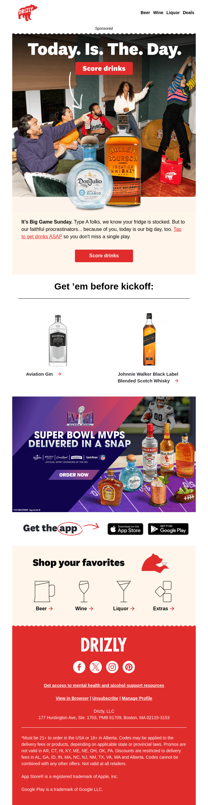 Get game-day bevs ASAP.