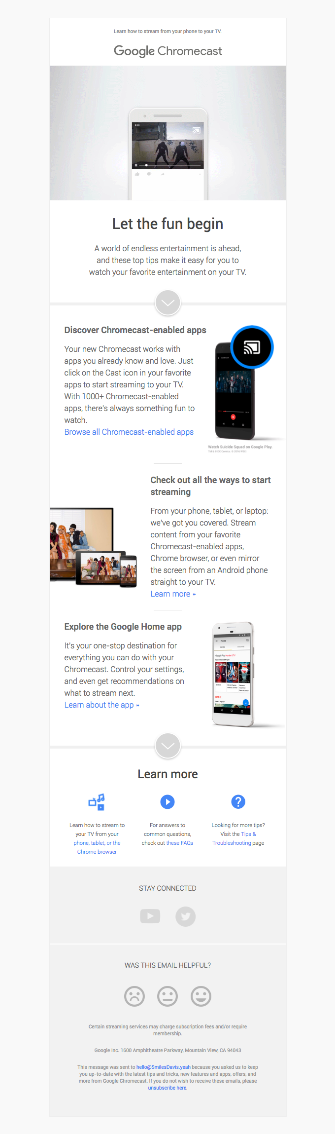 Get the most from your new Chromecast from Google - Desktop Email View | Good Emails