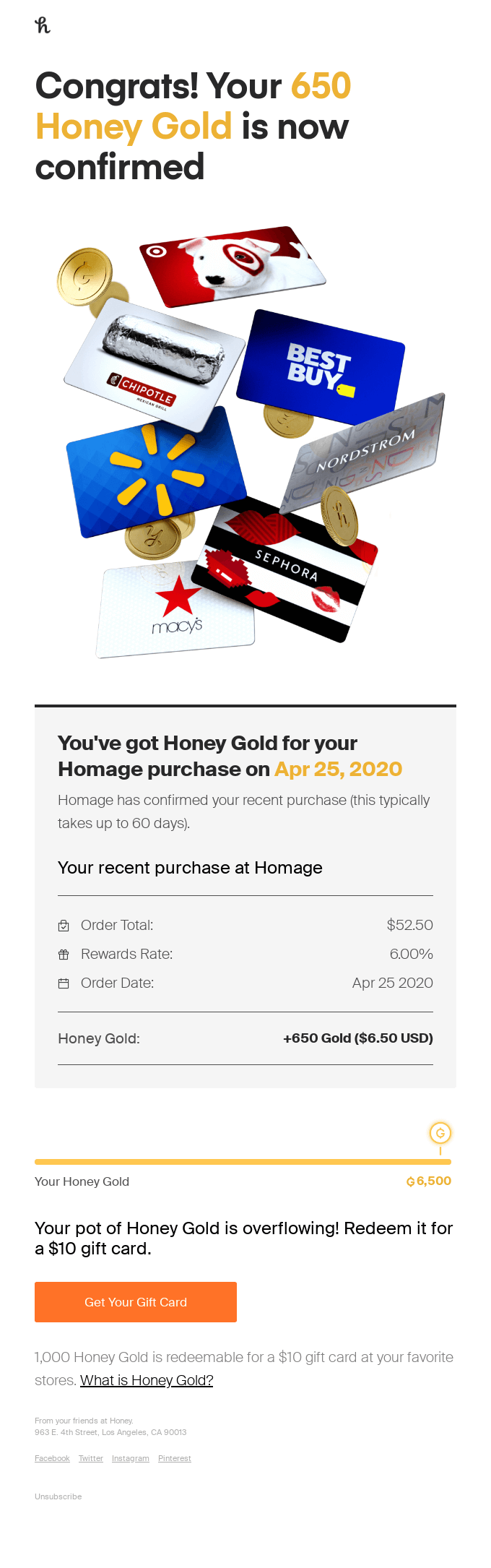 Good news! Your 650 Honey Gold from Homage has been confirmed!
