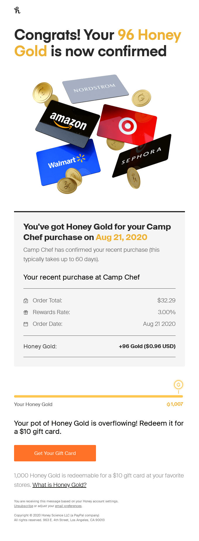 Good news Your 96 Honey Gold from Camp Chef has been confirmed