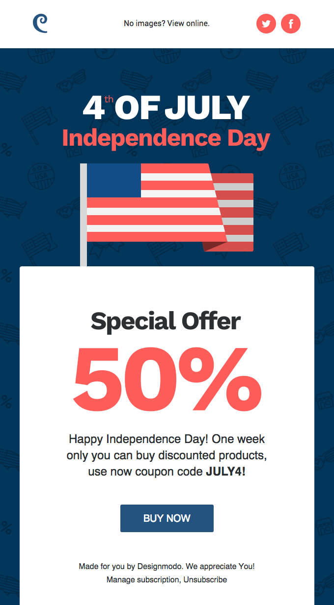 ?Happy Independence Day!? Special Offer 50% OFF! Create a website now… -  Desktop View | Really Good Emails