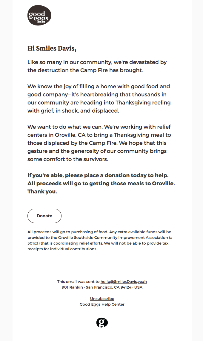 Help bring Thanksgiving to the Camp Fire evacuees