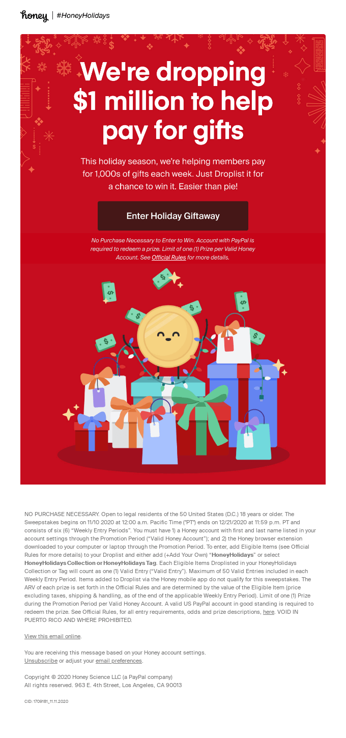 Honey is dropping $1 Million to help pay for gifts this year. Want some?