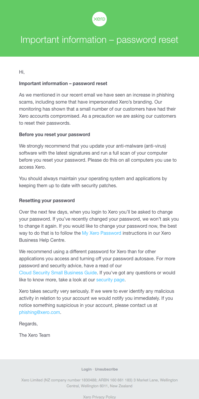 Important information – password reset