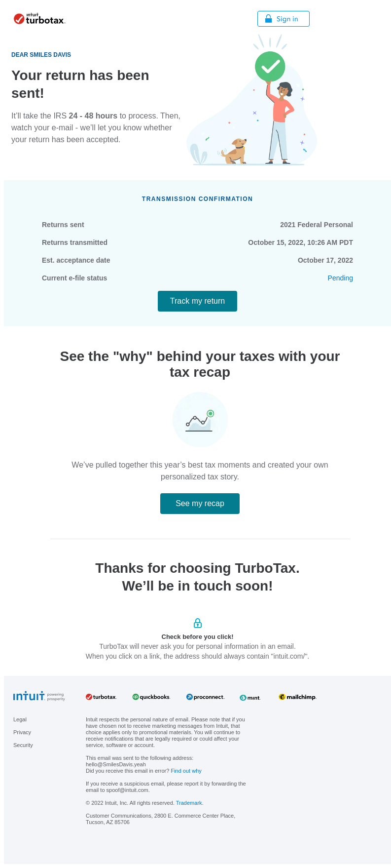 In Progress Your TurboTax Return Status From TurboTax Desktop Email 