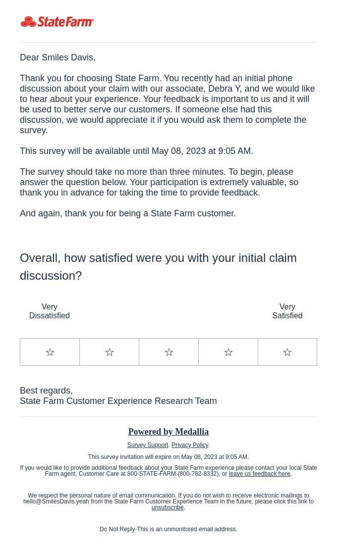Initial Claim Discussion Survey – 3 minutes