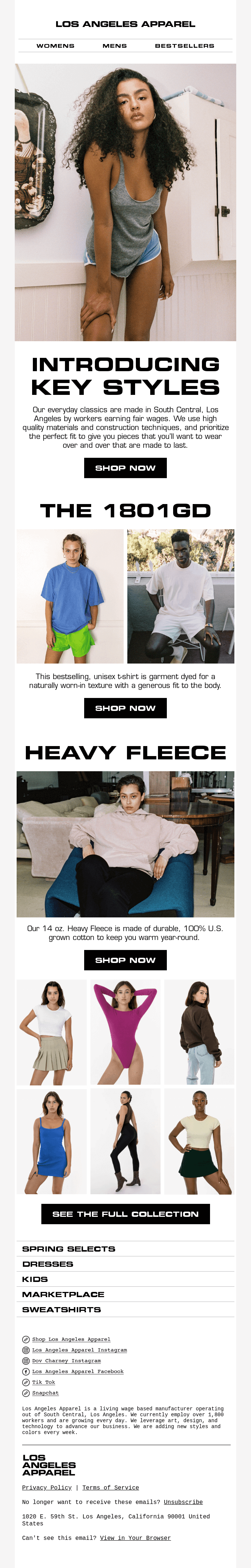 Introducing Key Styles from Los Angeles Apparel - Desktop Email View ...