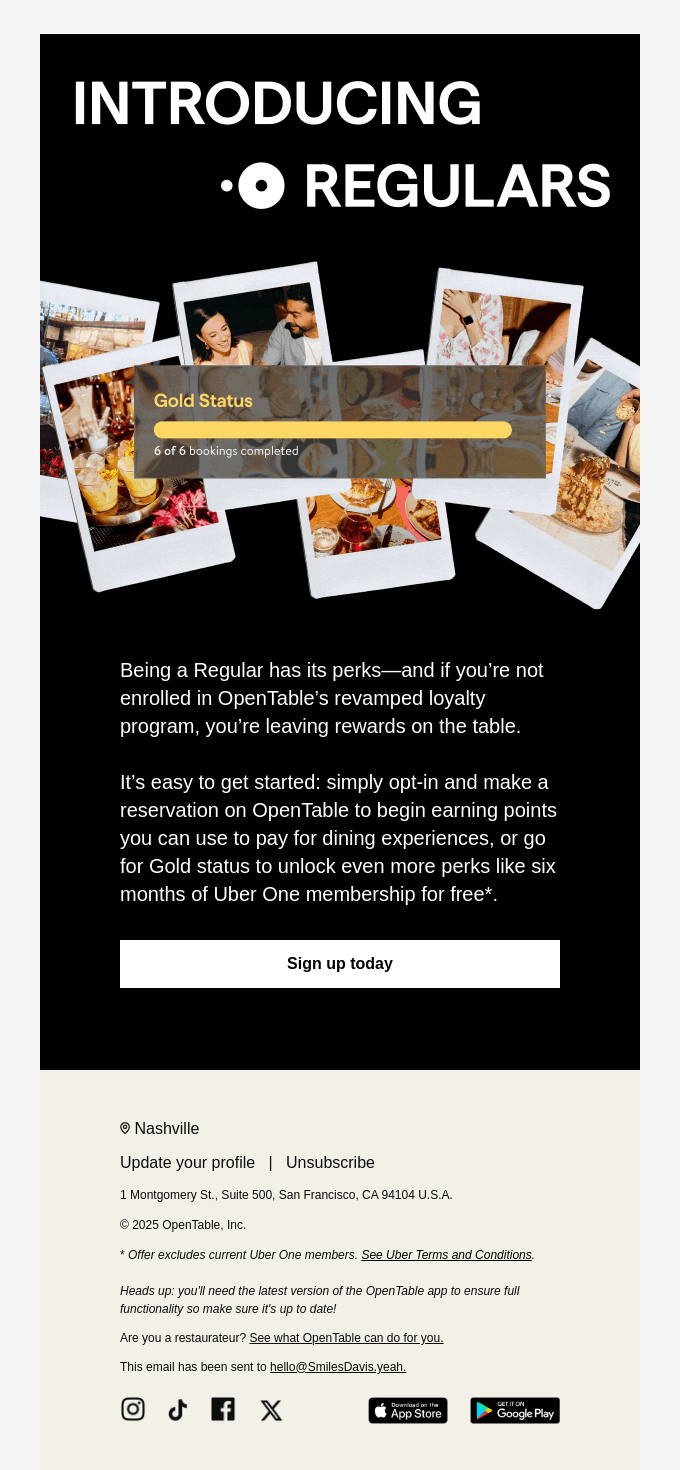 Introducing OpenTable Regulars from OpenTable - Desktop Email View ...