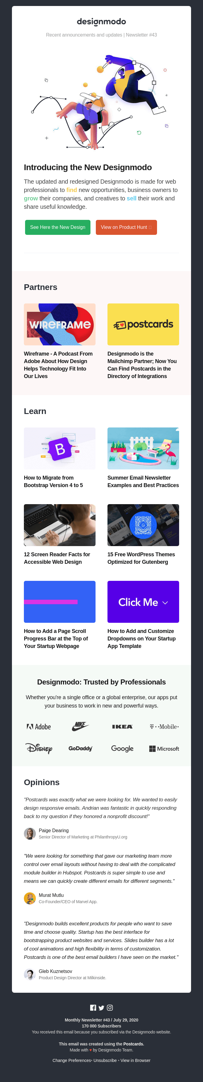 Introducing the New Designmodo, Adobe Podcast, Mailchimp Partners, Summer Emails, Bootstrap 5
