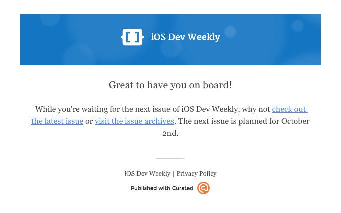 iOS Dev Weekly Subscription Confirmation