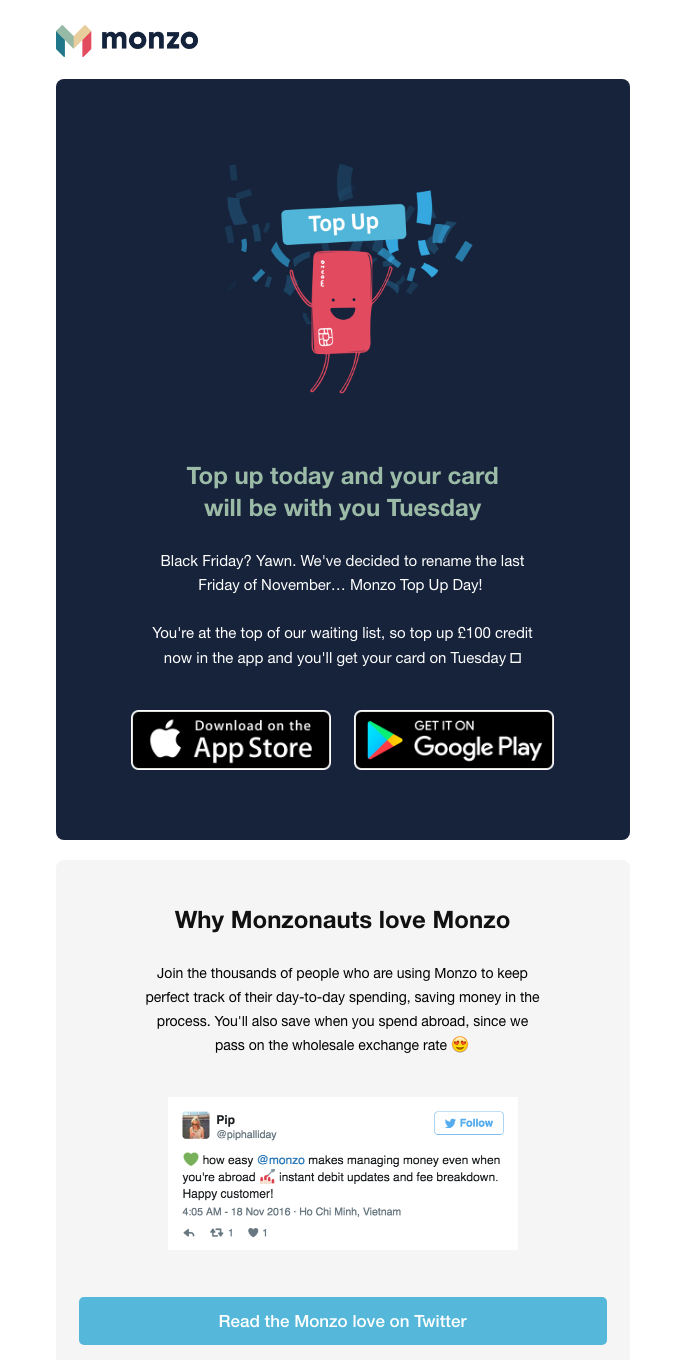 It’s time to claim your card… it’s Monzo Top Up Day 🎉