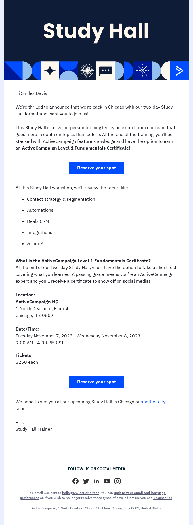 Join ActiveCampaign’s in-person workshop series!