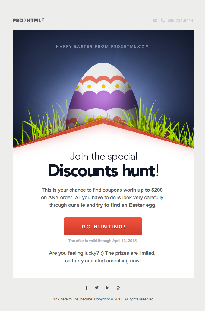 Join the special Easter discount hunt at PSD2HTML.com!