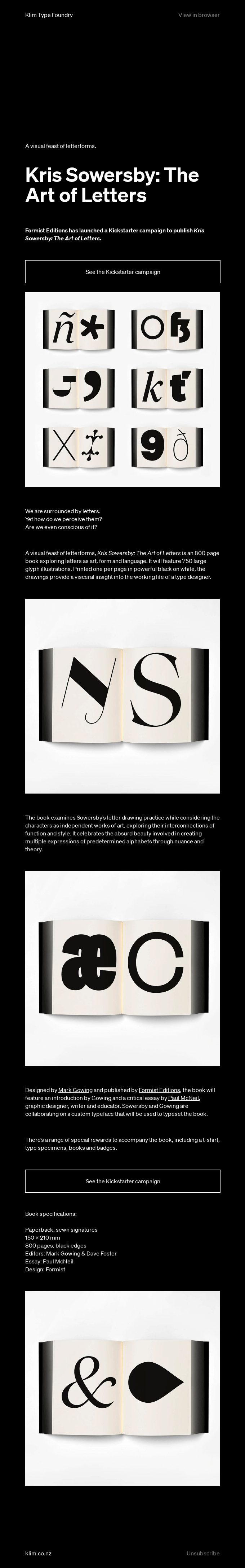 “Kris Sowersby: The Art of Letters” Kickstarter launch.