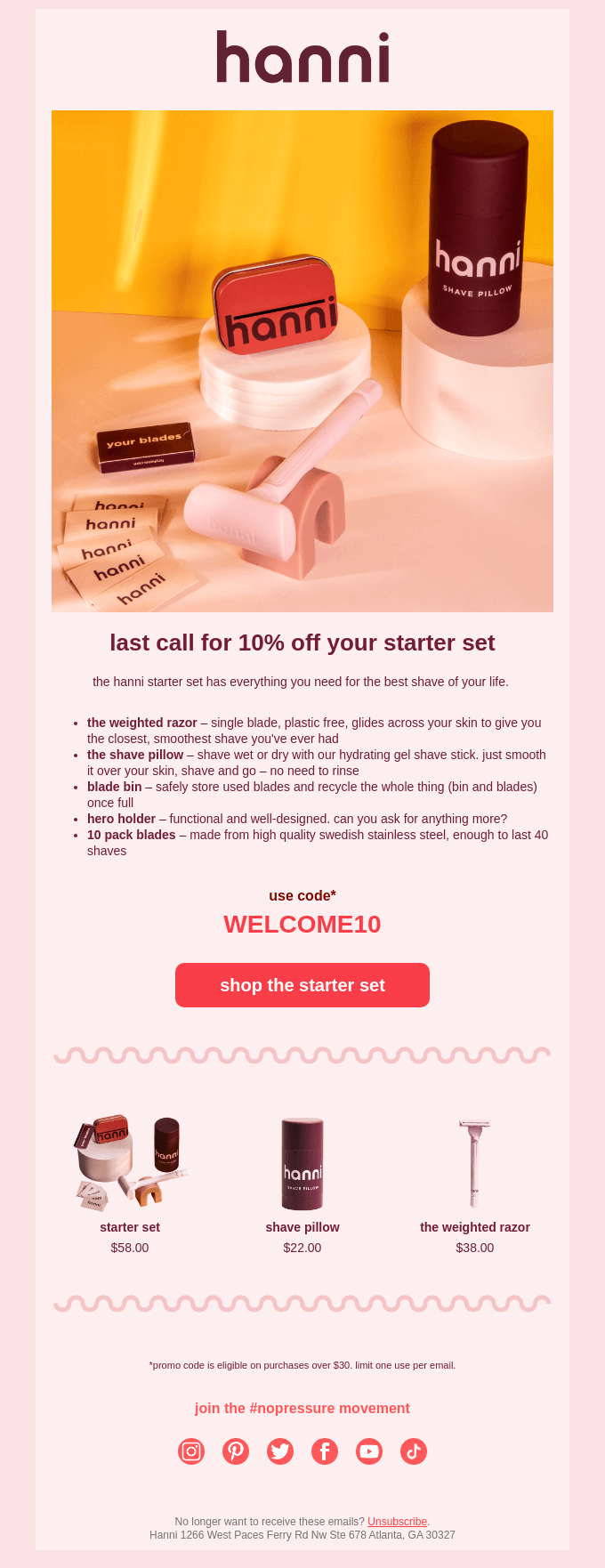 last call for 10% off your hanni starter set