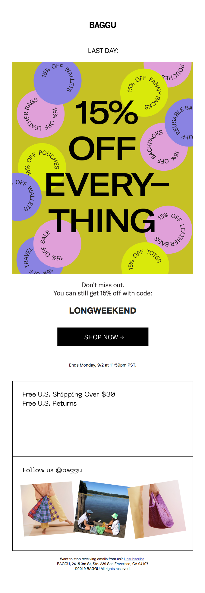 Last chance for 15 % off everything!
