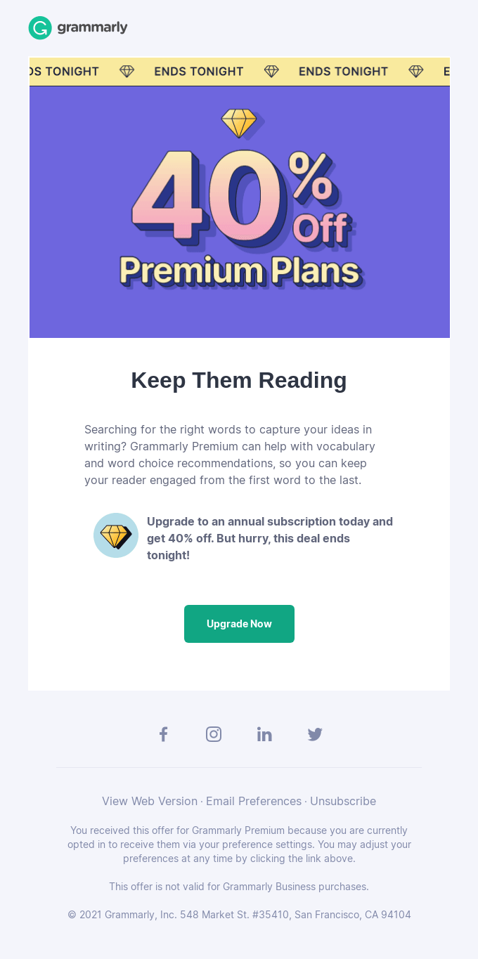 Last chance to save 40% off on Grammarly Premium