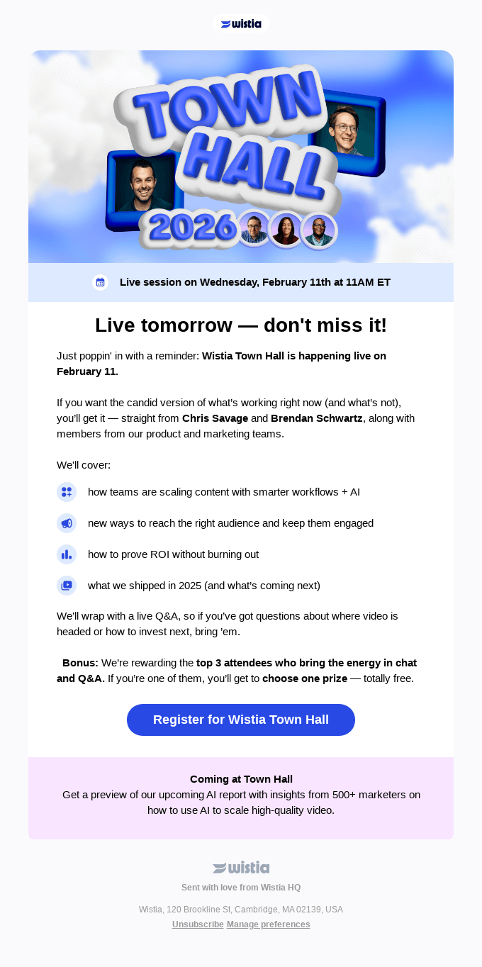Last chance: Wistias Town Hall is Feb 11