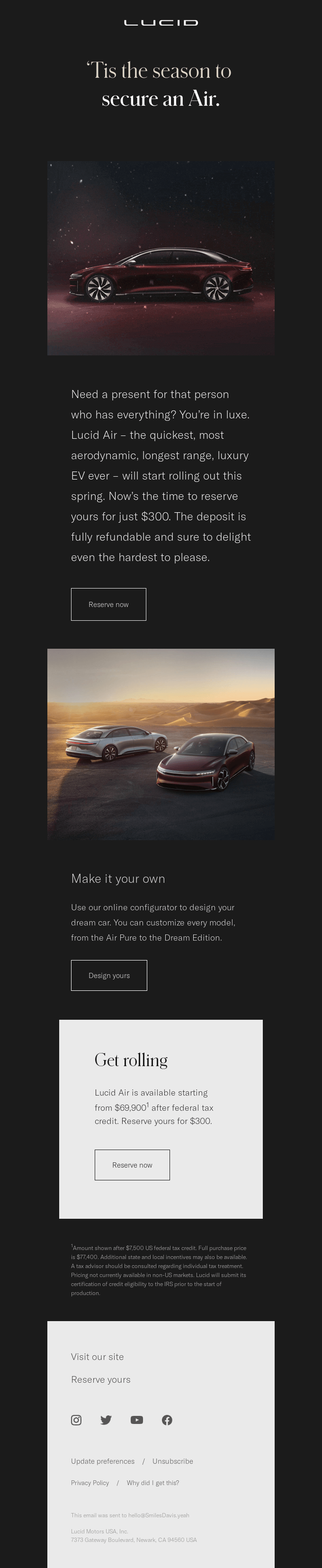 Last-minute gifting? Lock down an Air. from Lucid Motors - Desktop 