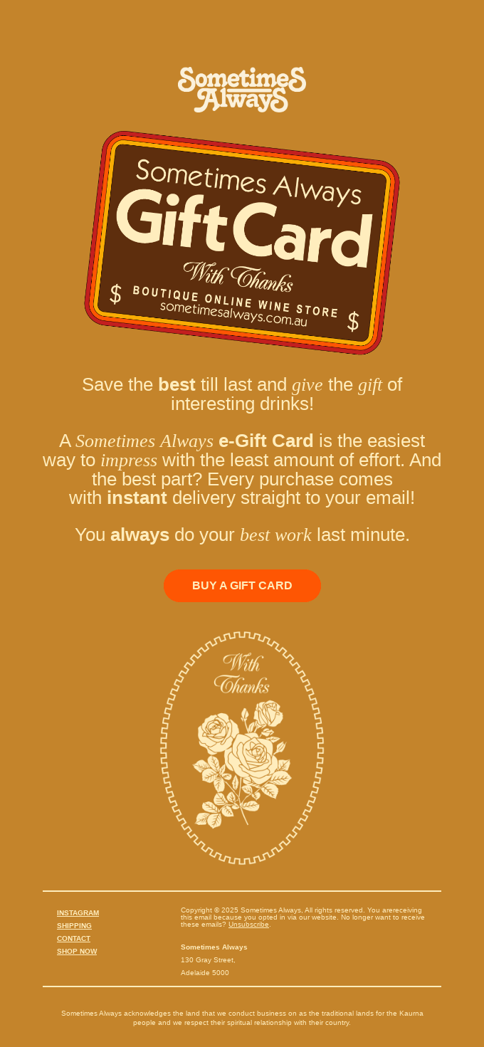 Left It Too Late? ➺ Sometimes Always E-Gift Cards