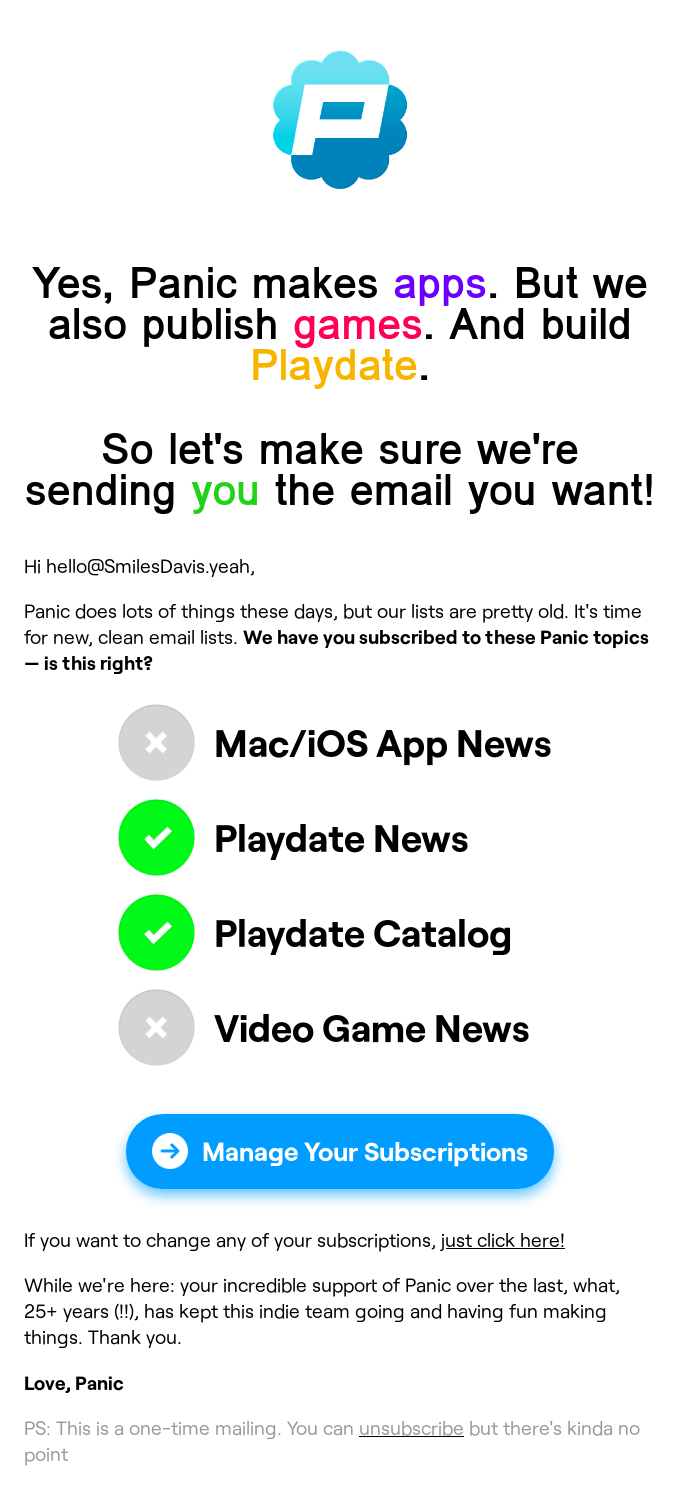 Let's check your Panic mailing lists!