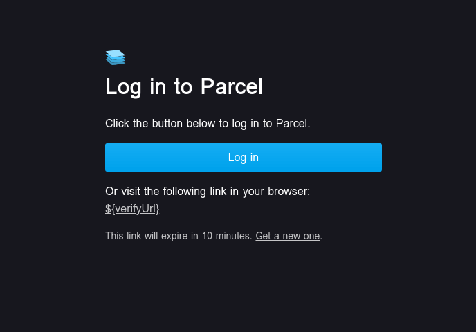 Login email from Parcel