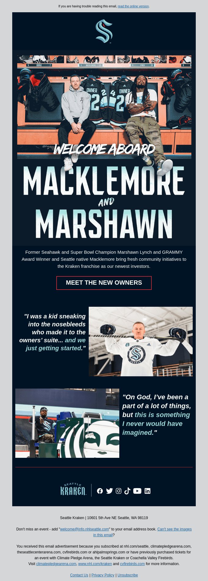 Macklemore, Marshawn Lynch join Kraken Ownership Group