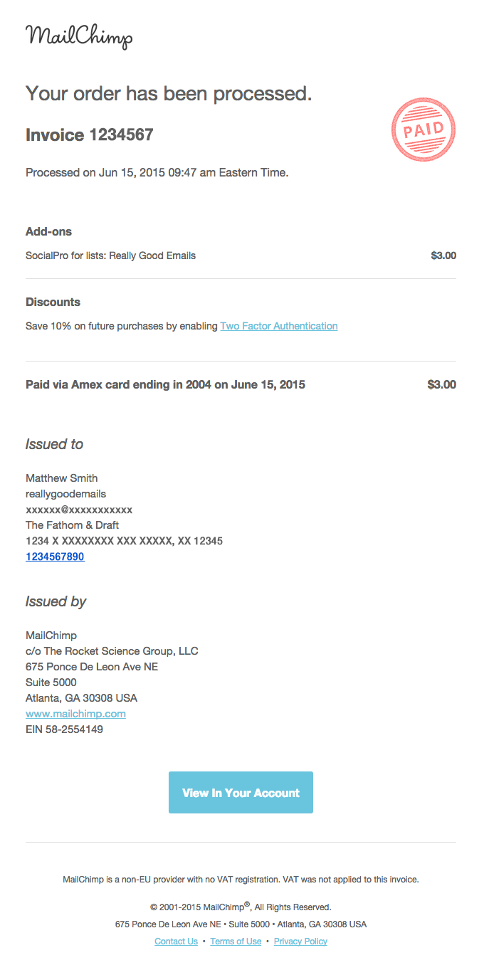 MailChimp Receipt