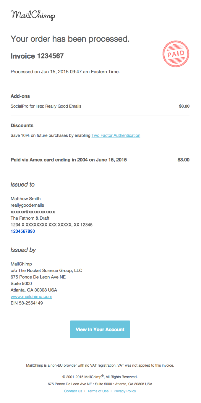 MailChimp Receipt From MailChimp Desktop Email View Really Good Emails