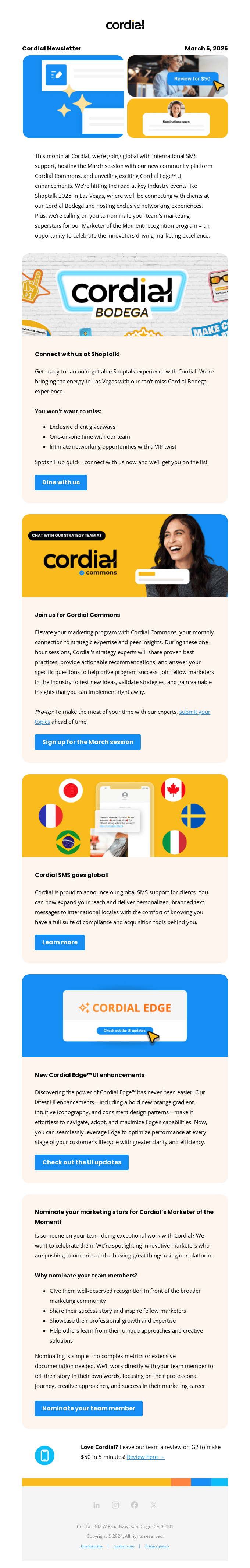 March at Cordial: Shoptalk 2025 + International SMS now available