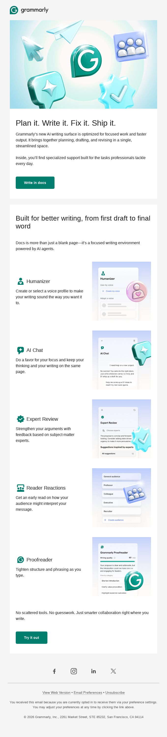 Meet docs, Grammarly’s new AI writing surface