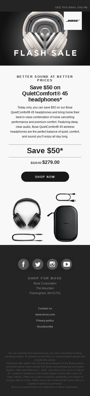 1-day sale! $50 off our best selling QC45