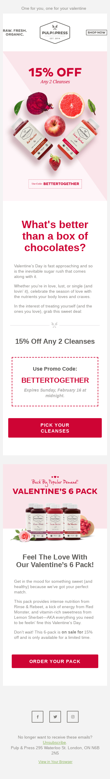 15% Off Any 2 Cleanses Ends Soon, Lovebirds! 🥰