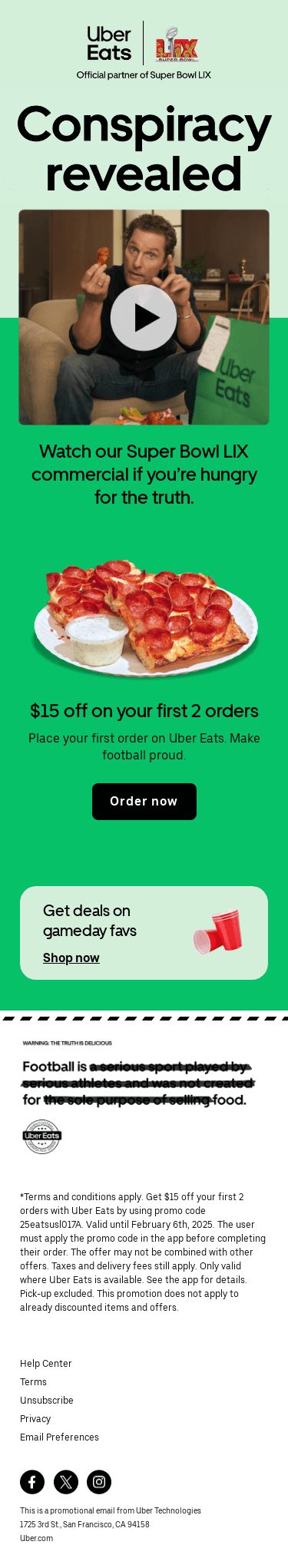 $15 off on your first two Uber Eats orders