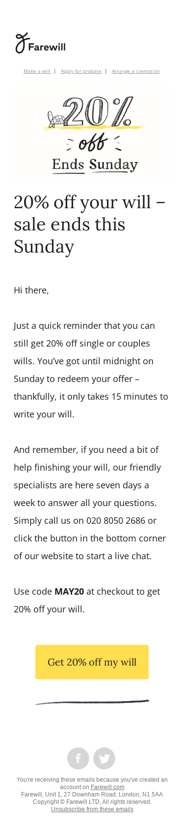 20% Off Your Will. Sale Ends Sunday.