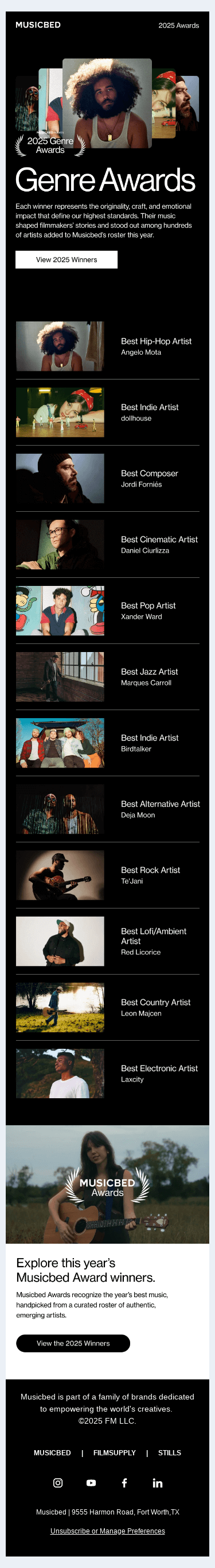 🏆 2025 Musicbed Awards by Genre