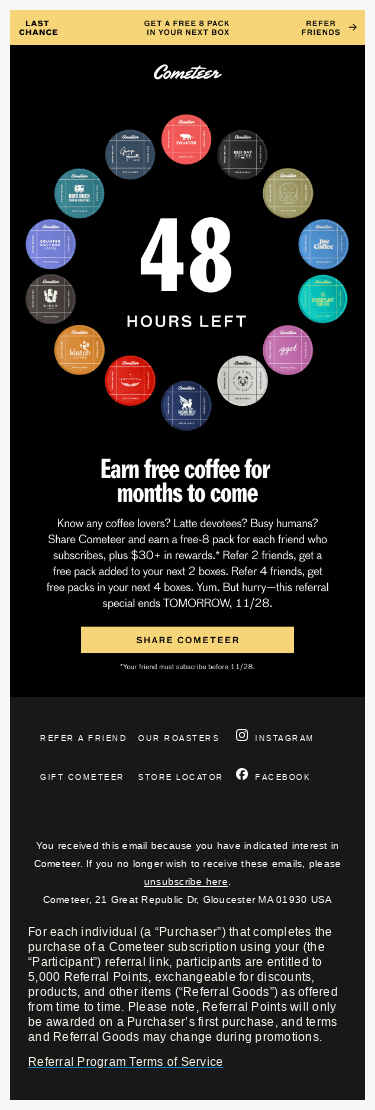 48 Hours Left: Share Cometeer, earn free packs