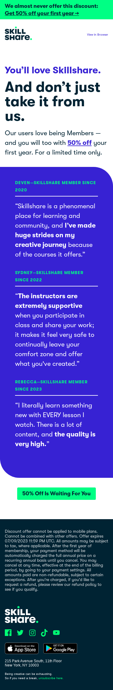 50% Off: “A phenomenal place for learning and community”