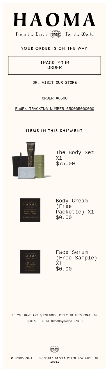 A shipment from order #6500 is on the way