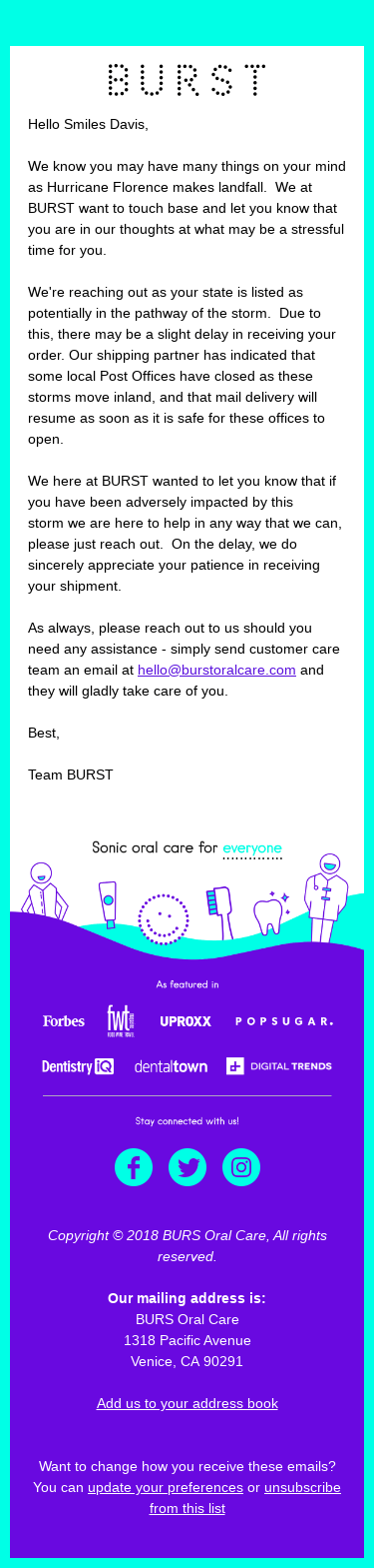 An update on your BURST order 