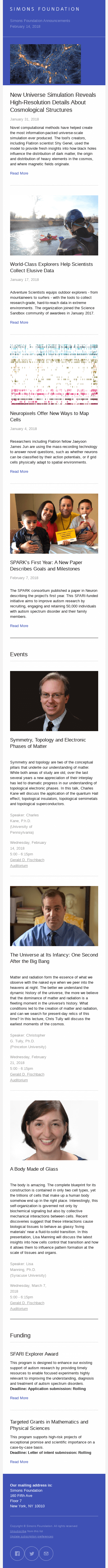 Announcements From the Simons Foundation