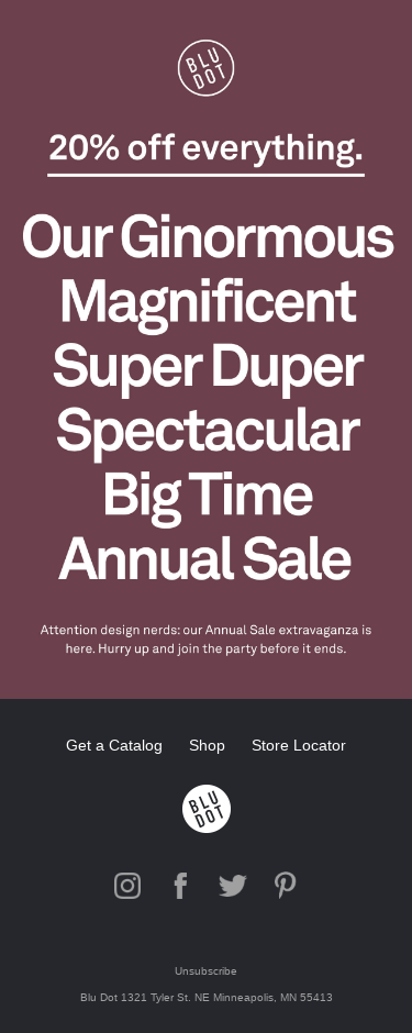 Annual Sale extended! 20% off everything.