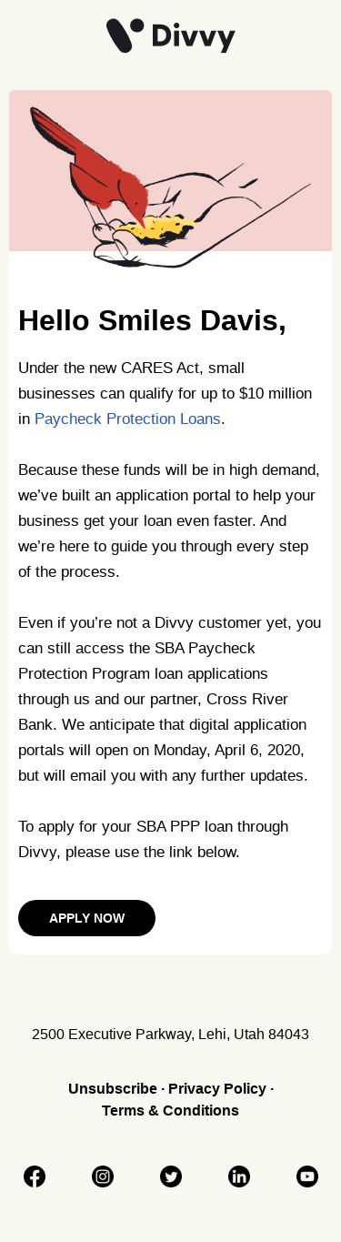 Apply for your SBA PPP loan through Divvy.