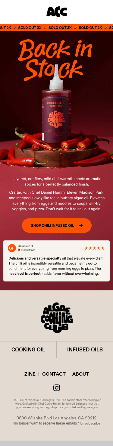 BACK IN STOCK: Chili Infused Oil