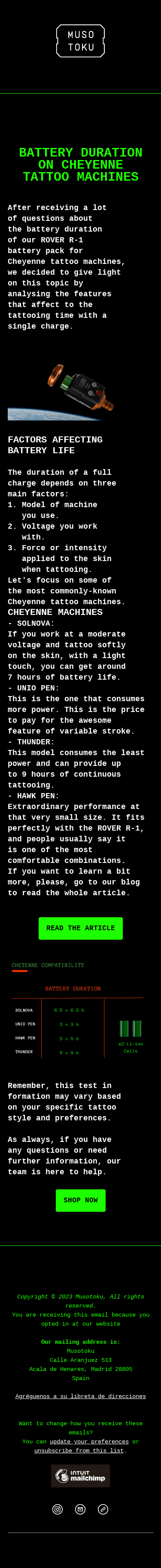 Battery Duration of the ROVER R-1 with Cheyenne tattoo machines