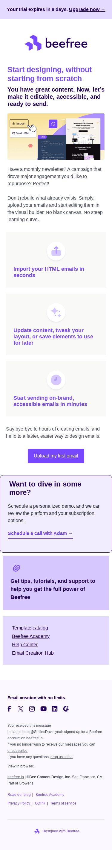 Start in Beefree without starting from scratch