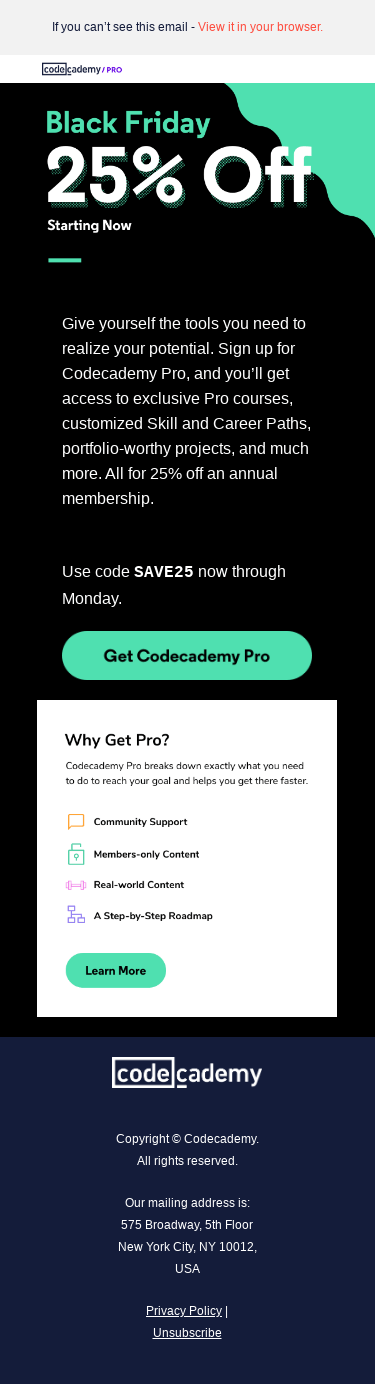 Black Friday Sale on Codecademy Pro