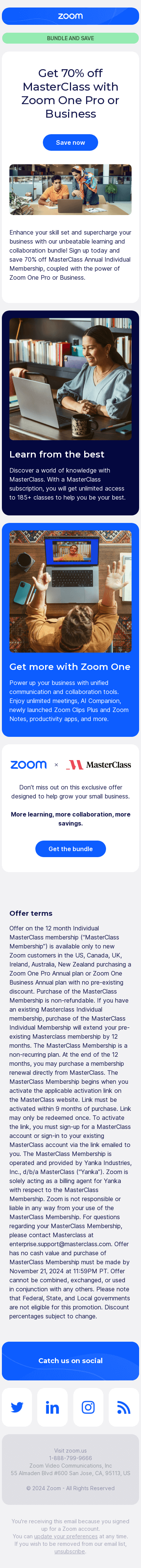 Bundle & Save: Get 70% off  MasterClass with Zoom One Pro or Business.