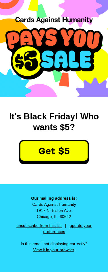 Cards Against Humanity Pays You $5